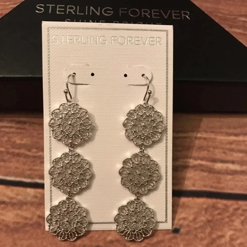 Sterling Forever Filigree Disk Dangle Earrings - Picture 4 of 7